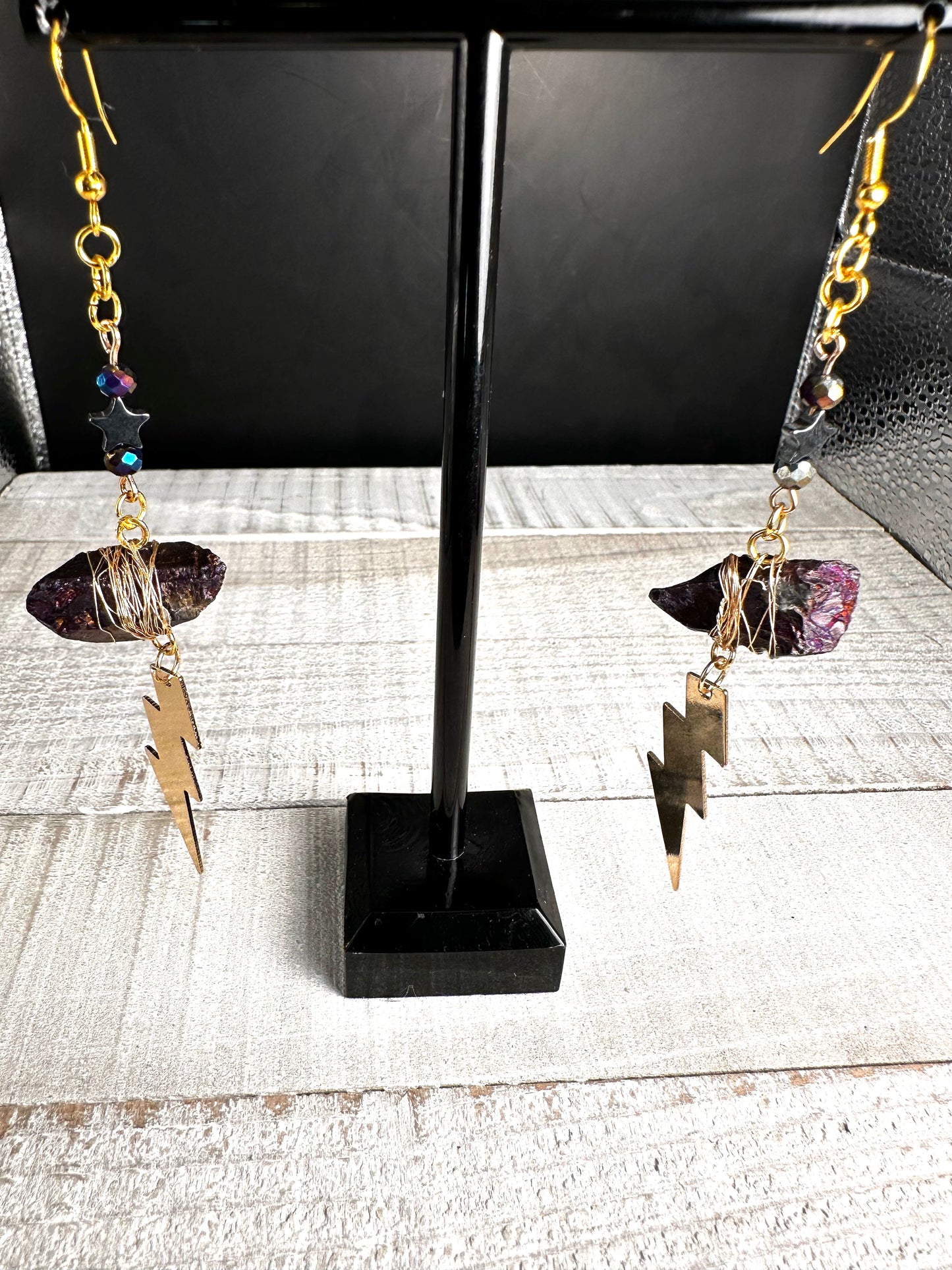 Cosmic Shock Earrings. Aura Quartz.